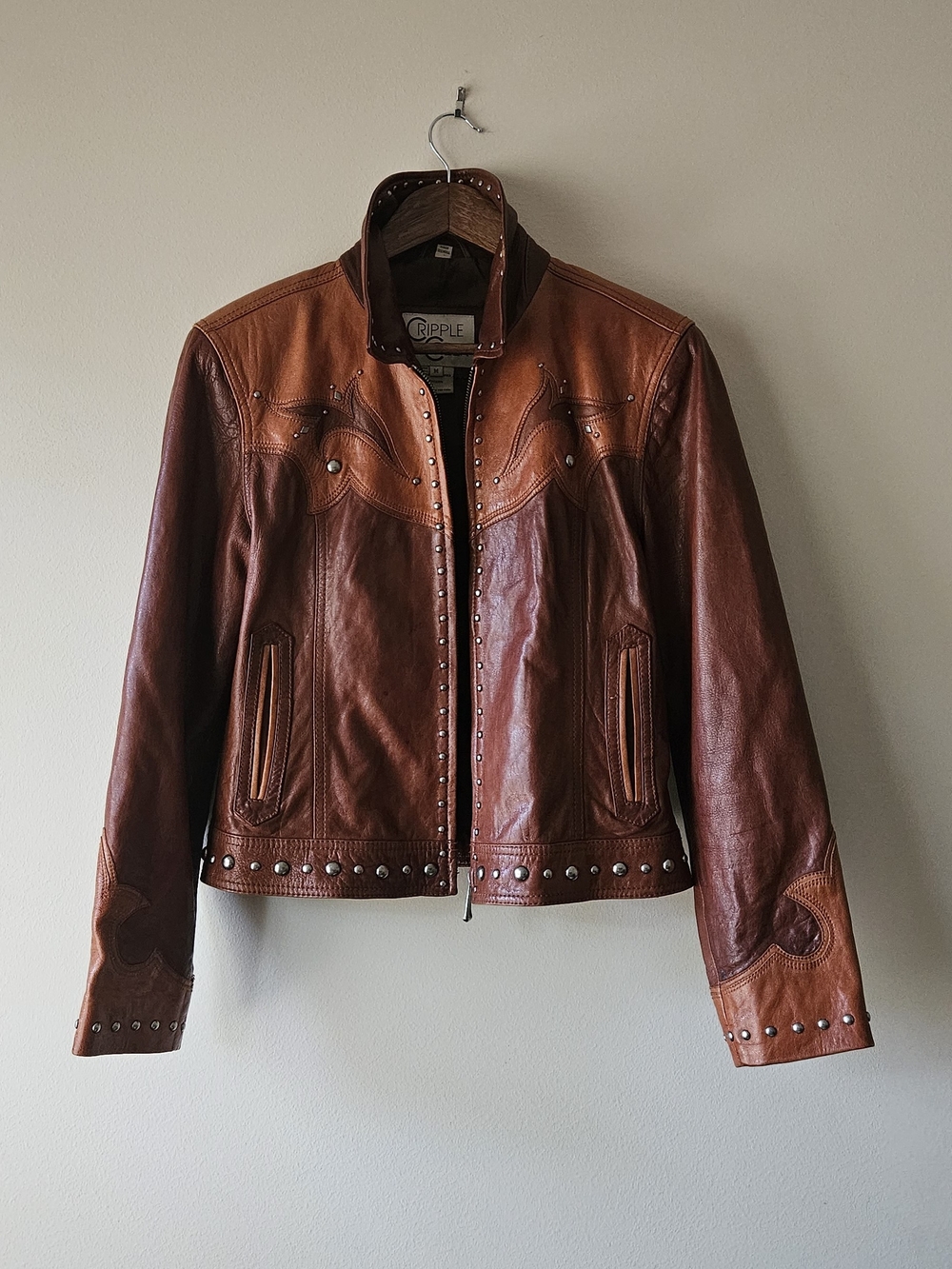 Cripple Creek Studded Genuine Leather Jacket
